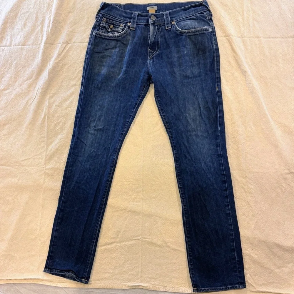 True Religion Jeans Mens Tag 31x32 Blue Geno Straight Slim Fit Denim Stretch USA